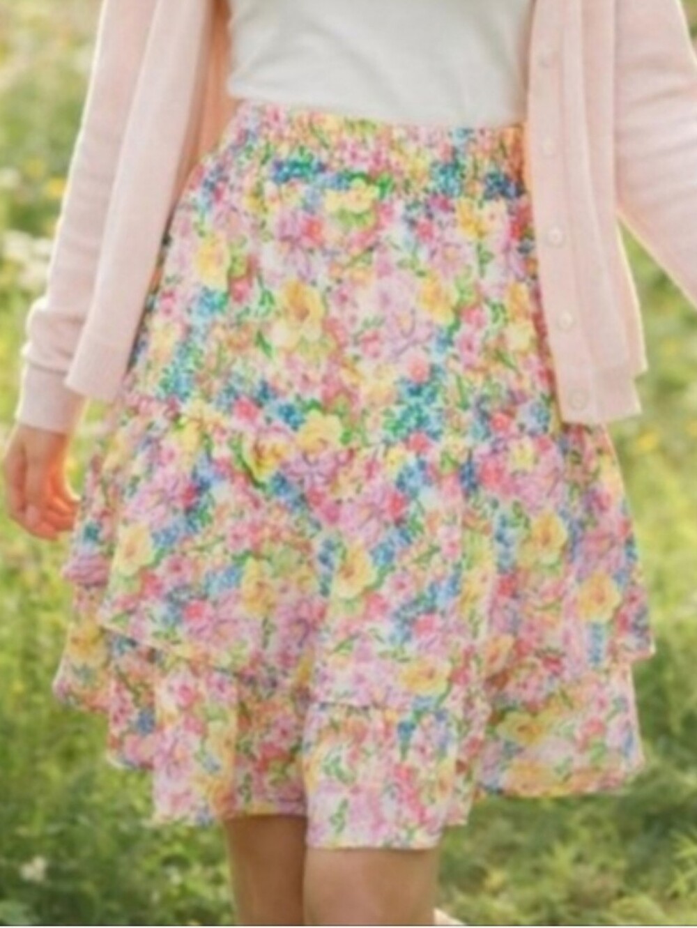 Autres Filles Romantic Floral Tiered Ruffle Mini Skirt Coquette Cottagecore L